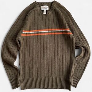 Vintage Aeropostale Olive Green Orange Striped Cotton Wool Blend Sweater